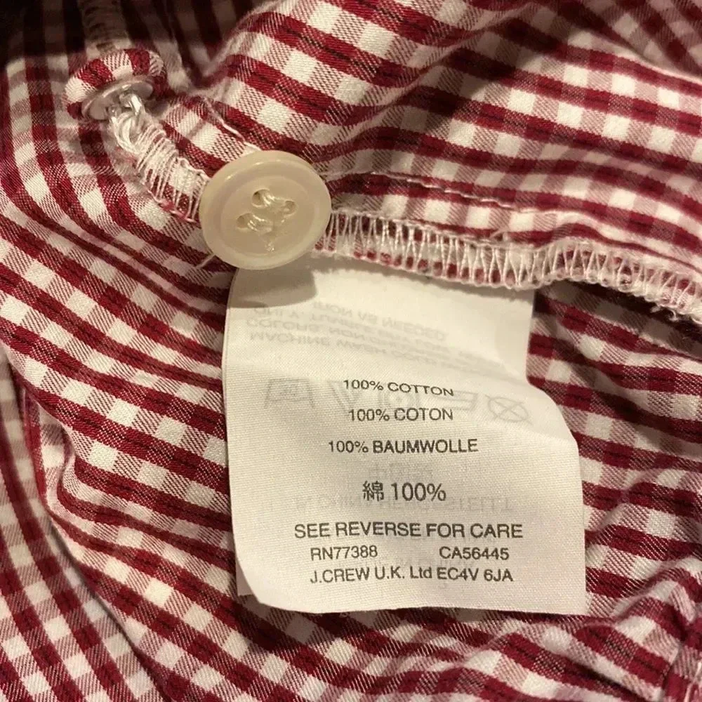 Madewell Small Red Gingham Check Wrap Top Tie Waist 3/4 Sleeves V-Neck - Picture 9 of 9